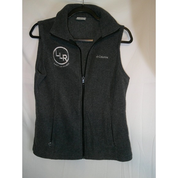 Columbia Fleece Vest Last Lap Ranch Logo Gray Womens Medium Sleeveless - Picture 1 of 4